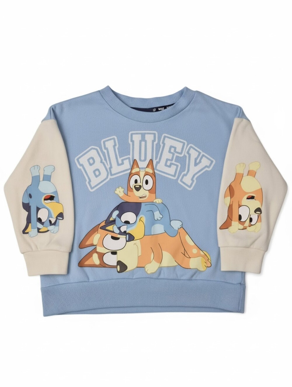 Bluey & Bingo Toddler 3T Sweatshirt Graphic Pullover Blue Cream Sleeves
